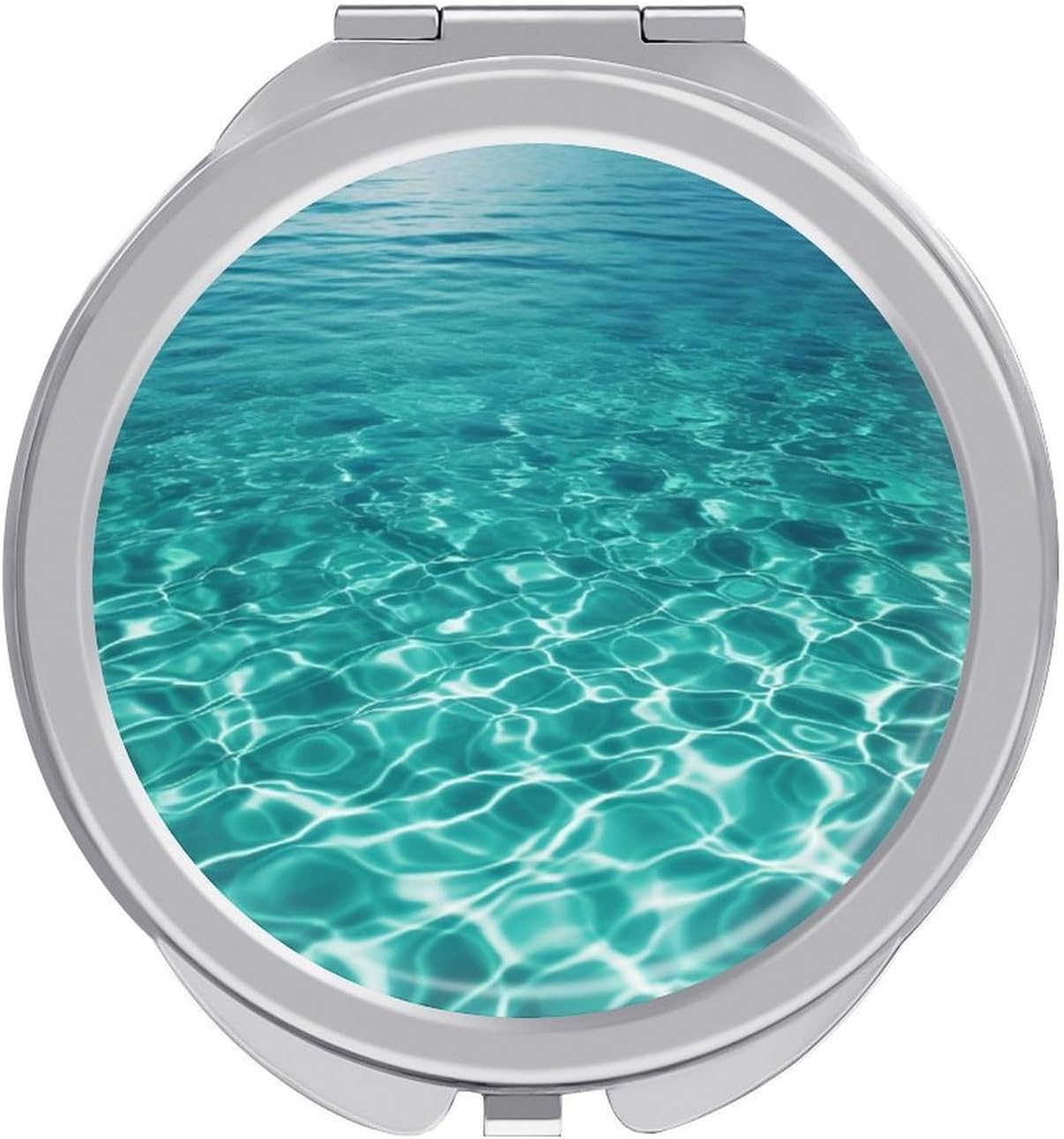 Travel Blue Aqua Pool Water Makeup Mirror Compact Pocket Vanity Mirror Double-Sided 2X /1x Magnifying Round Folding Handheld Cosmetic Beauty Mirrors for Purse Handbag