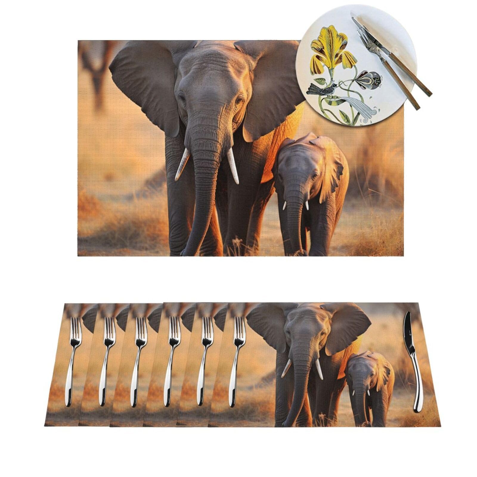Sets de table motif éléphant maman et bébé en PVC pour créer de doux souvenirs en famille