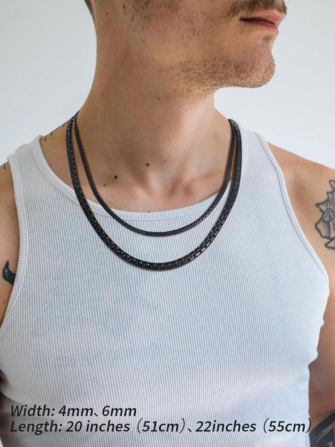 FindChic Necklace for Men, Stainless Steel Flat Link Chain, Silver/Gold/Black Chain Necklace, 2mm/4mm/6mm/8mm Width, No Tarnish & Hypoallergenic Hip Hop Mens Jewelry, 14"-30", with Gift Box - Image 7