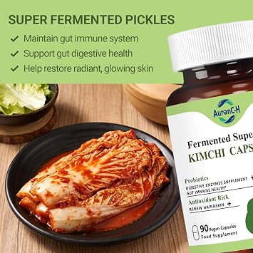 Kimchi One Capsule, Kimchi Powder Capsules, Probiotics, Enzymes, Antioxidant Supplement, Premium Gut Health Superfood for Overall Well Being, Overall Well Being,Gut Health-Reduce Aging, 90 Capsules