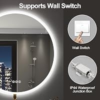 S'bagno 60 cm Kerek LED Fürdőszobai Tükör - Érintésérzékelős, Fényerőszabályozós, Színváltós Világítással és Bluetooth Hangszóróval 9