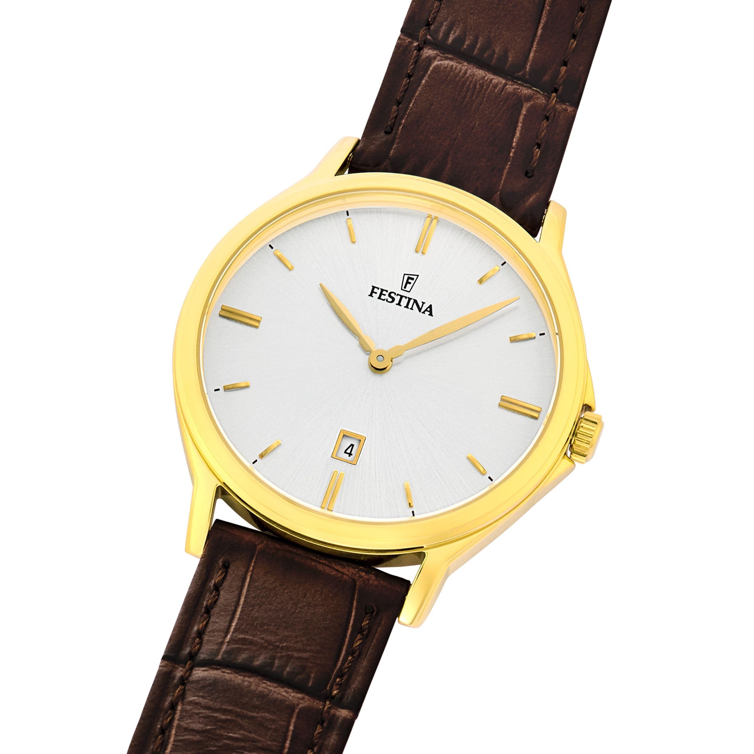 Festina Reloj Hombre Analógico de Acero Inoxidable y Cuero Marrón