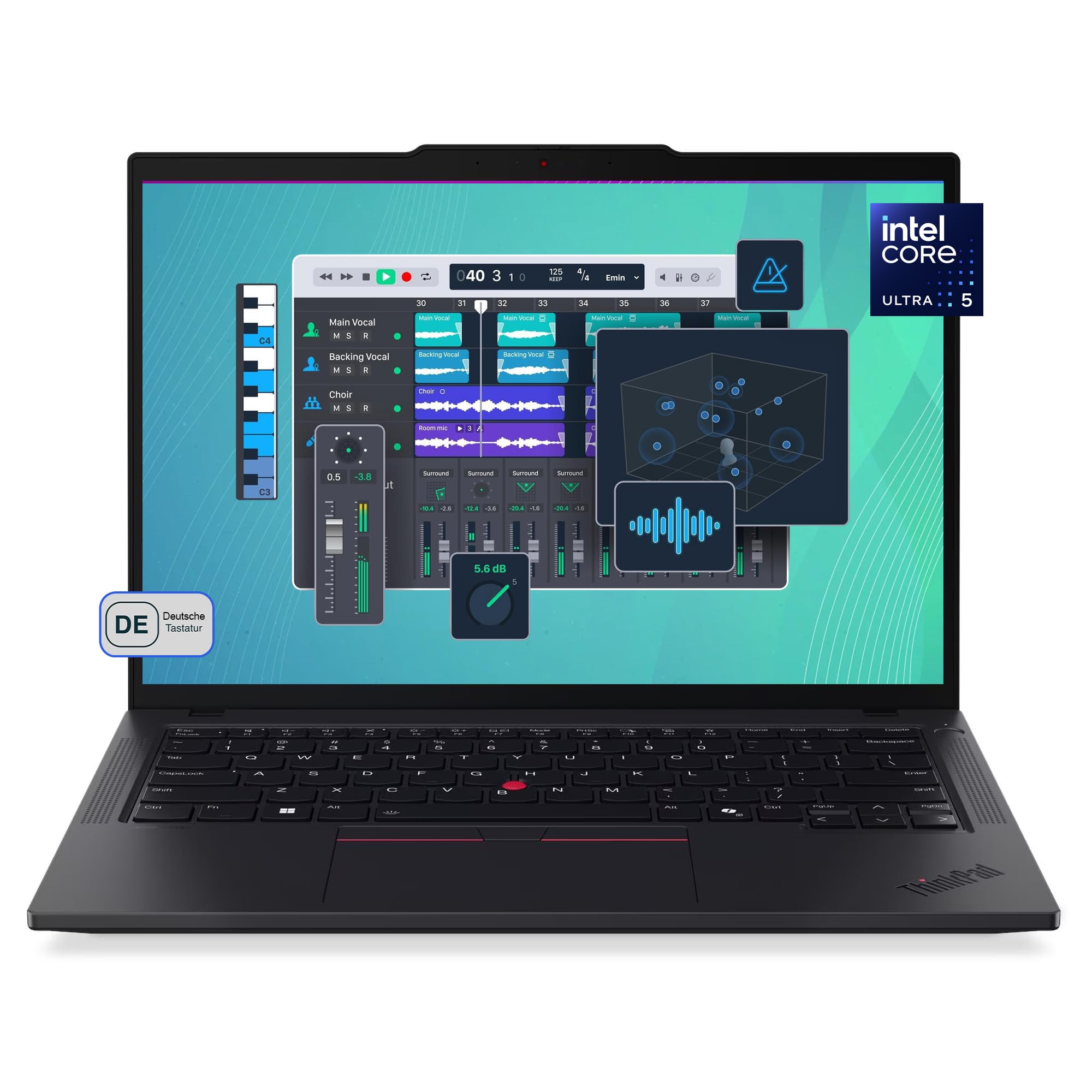 Lenovo ThinkPad T14 G5 Business Laptop, Intel Core Ultra 5 125U, 32 GB DDR5 RAM, 2 TB SSD, 14" WUXGA IPS Display, Deutsches Tastatur-Layout, W11 Pro, Schwarz