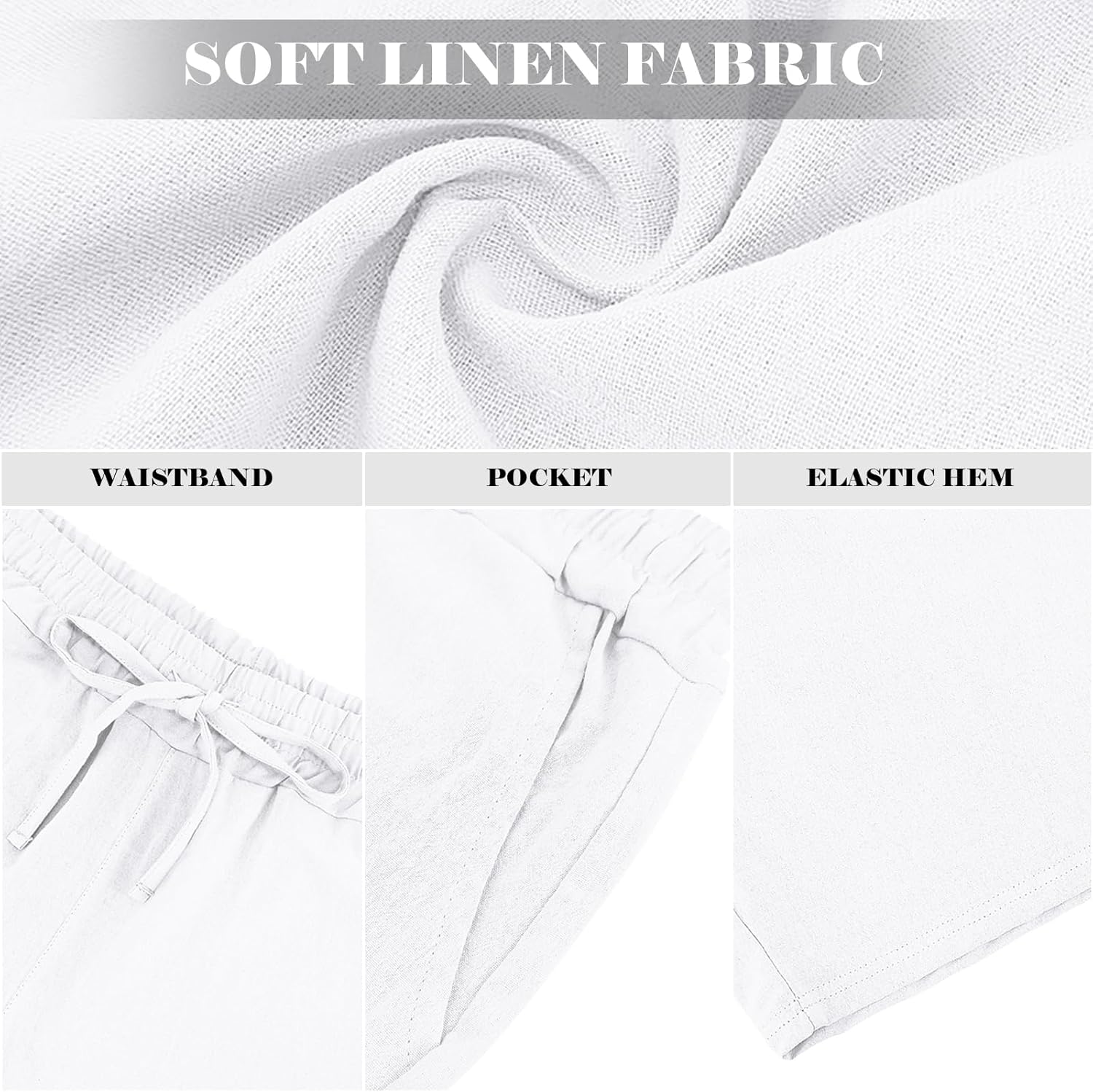 Mens Linen Shorts Casual Drawstring Elastic Waist Lightweight Breathable Summer Beach Shorts for Men - Image 6