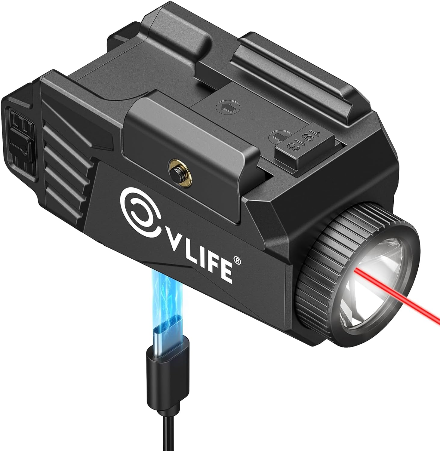 CVLIFE 600 Lumens Pistol Light Laser Combo - Rechargeable Slide Rail Gun Light Compatible with Glock and Picatinny Rail. Pistol Flashlight with Red Laser for Home Defense
