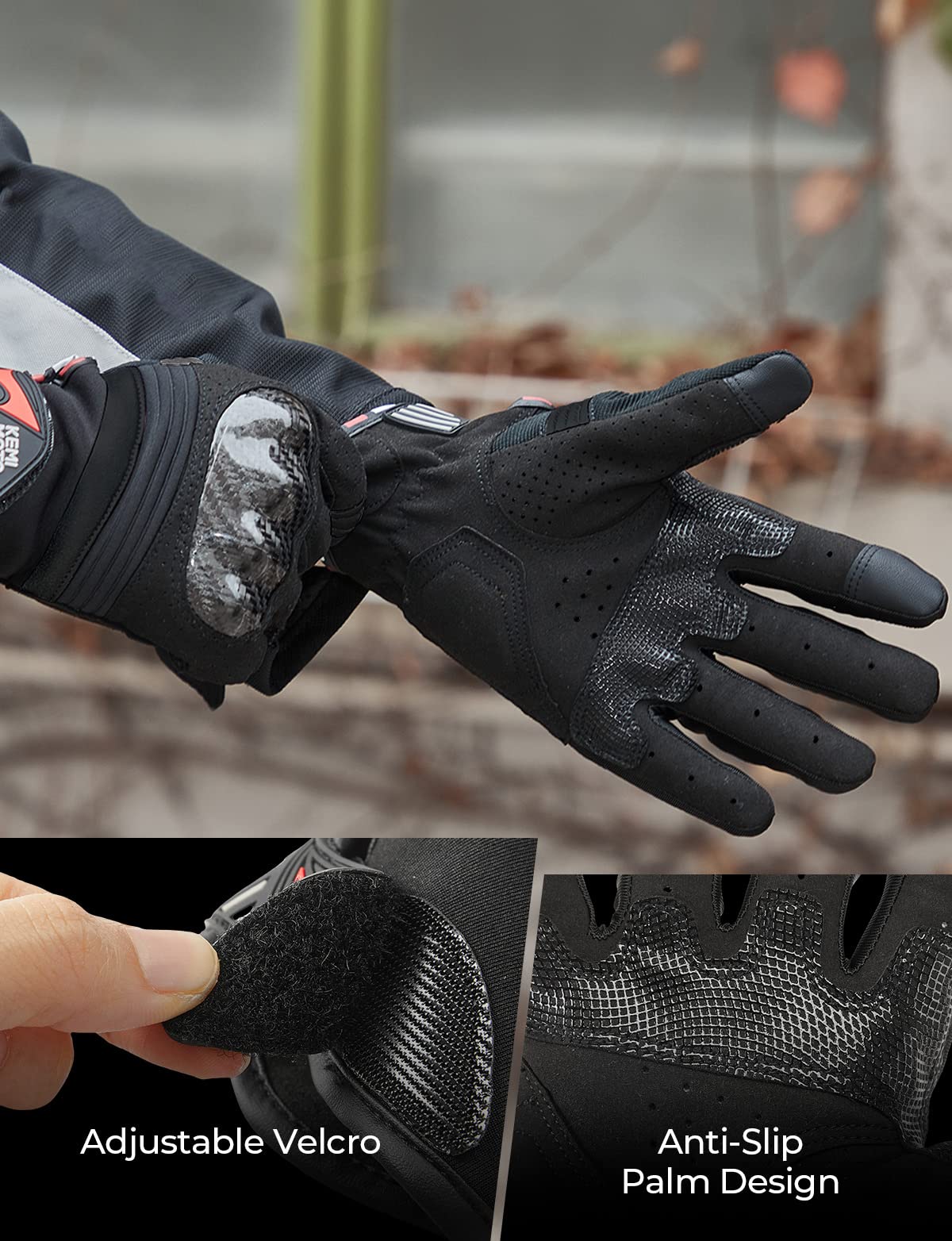 KEMIMOTO Touchscreen Motorcycle Gloves With Hard Shell – Anti-Slip, Gel Padding, Breathable Riding Gloves