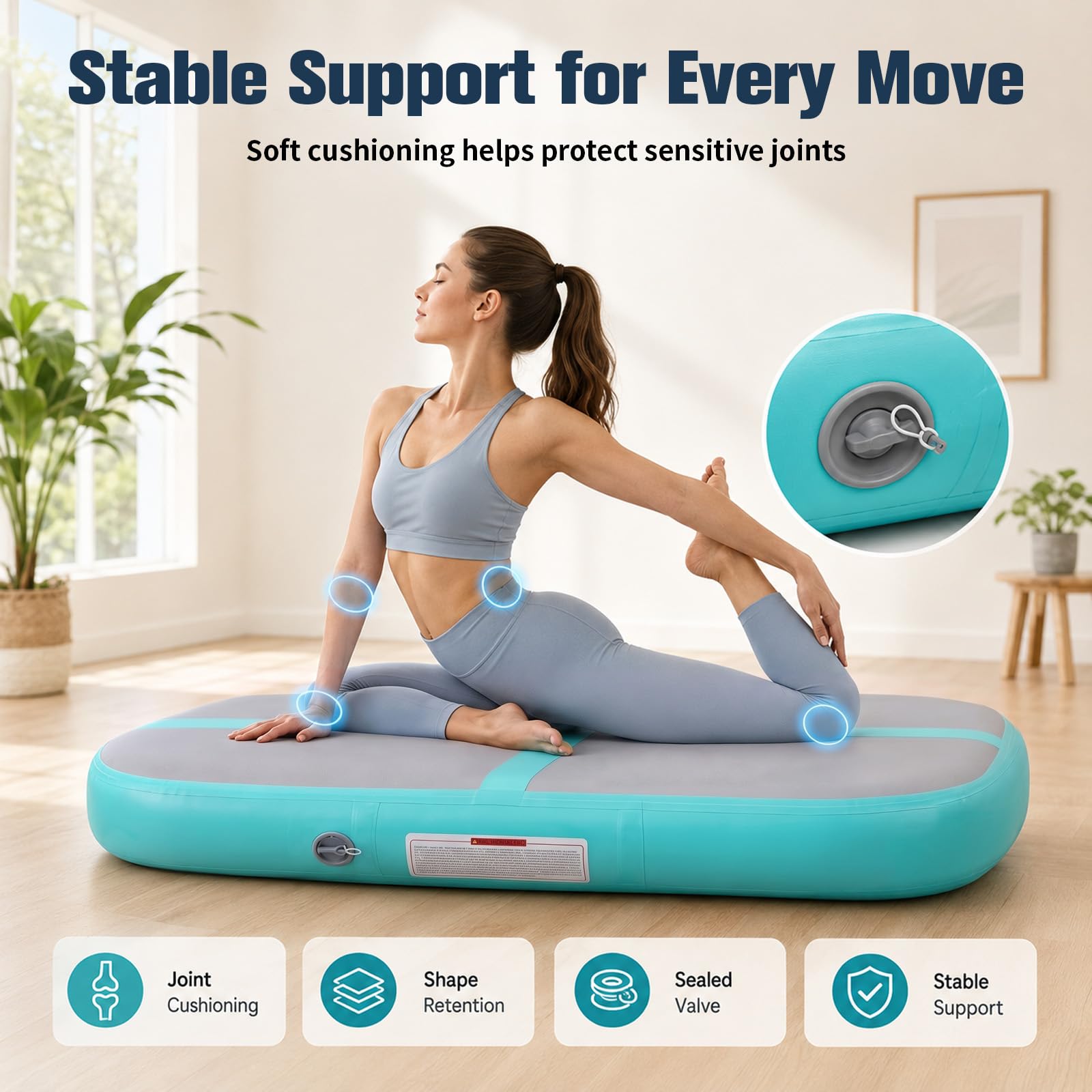 Aufblasbare Gymnastikmatte, Yogamatte Luftkissen Turnmatte aus PVC mit Pumpe, Tragbare Gymnastikblock-Matte mit Tragegriffen, Trainingsmatte für Pilates, Gymnastik, Kampfsport (1 * 1 * 0.2m)