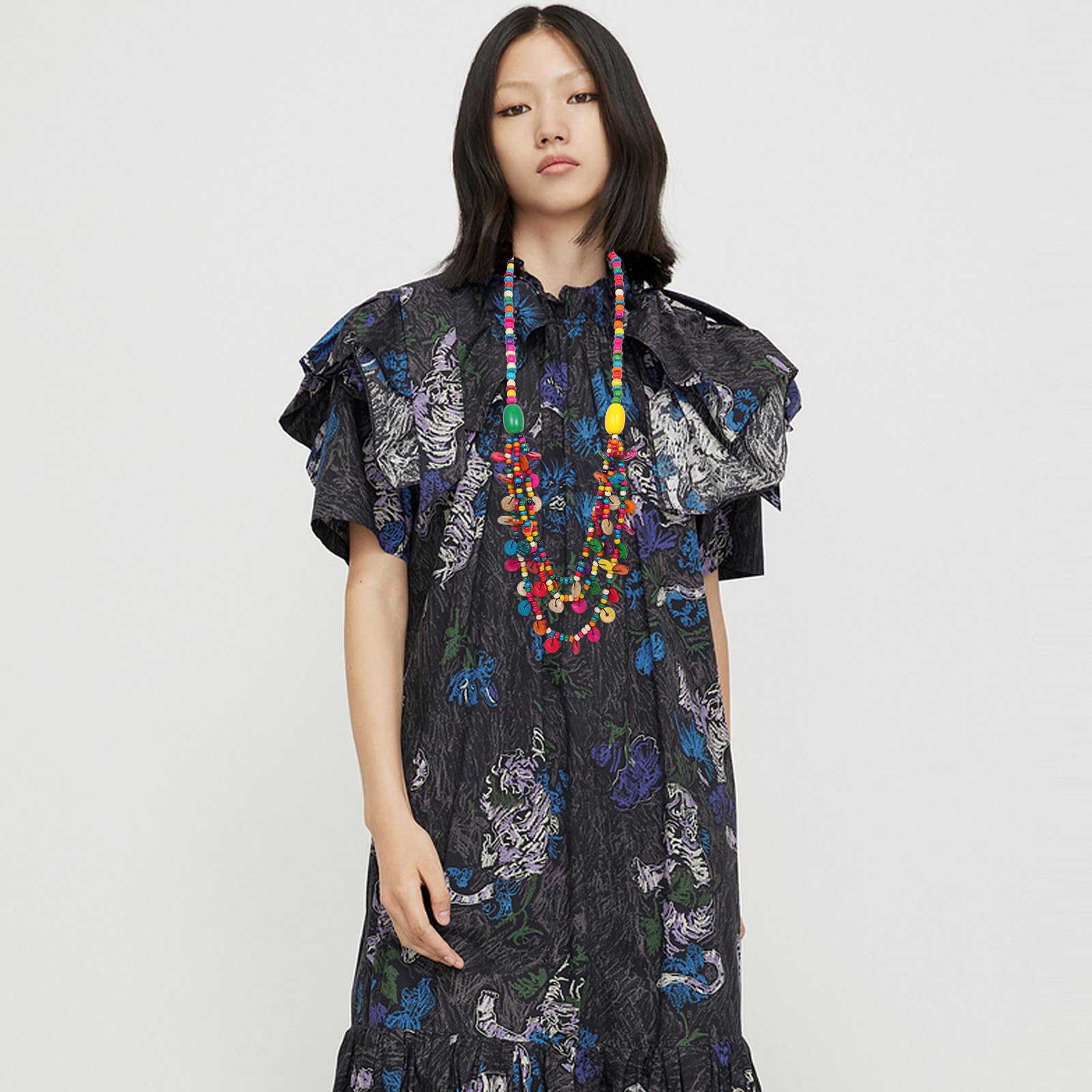 Abaodam Collana Perline di Legno e Guscio di Cocco Donna Bohemien Colore Casuale Lavorazione Fine e Ciondolo Unico, Stile Estivo da Spiaggia per Uso Quotidiano