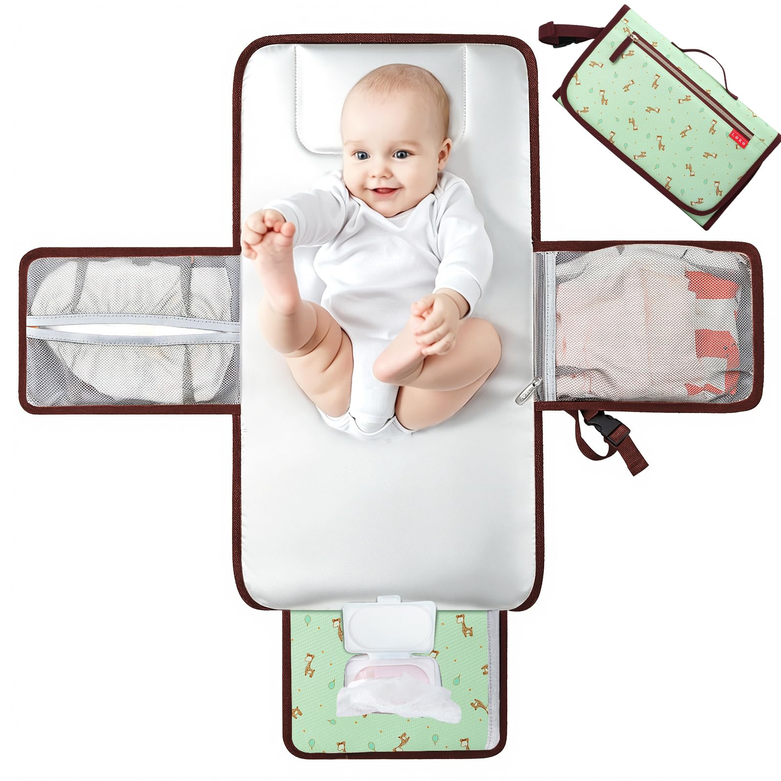Lekebaby Cambiador portátil para bebé con bolsa de limpieza, diseño de cebra