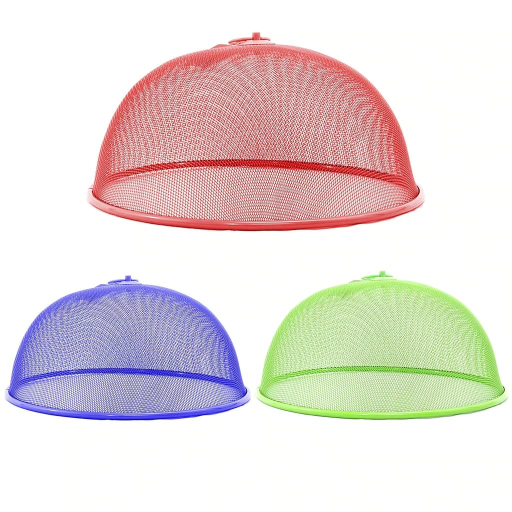 PEBBLE HUG 30 Cm Round Metal Food Cake Dome Mesh for Outdoors, Food Cover Reusable and Collapsible Outdoor Food Cover, Food Protector Parties Picnics, Random Colour