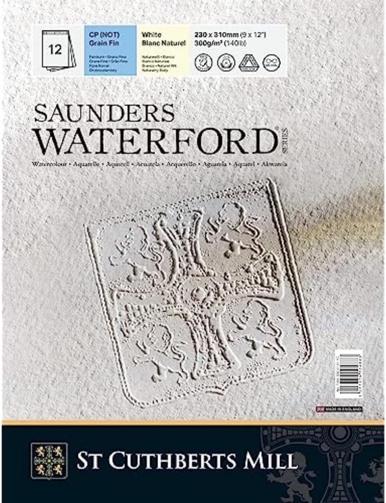 Saunders Waterford Series St Cuthberts Mill Saunders Waterford T46530001011C Watercolour Paper 300 g/m² Fine Grain Watercolour Pad 23 x 31 cm Glued on One Side 12 Sheets Natural White