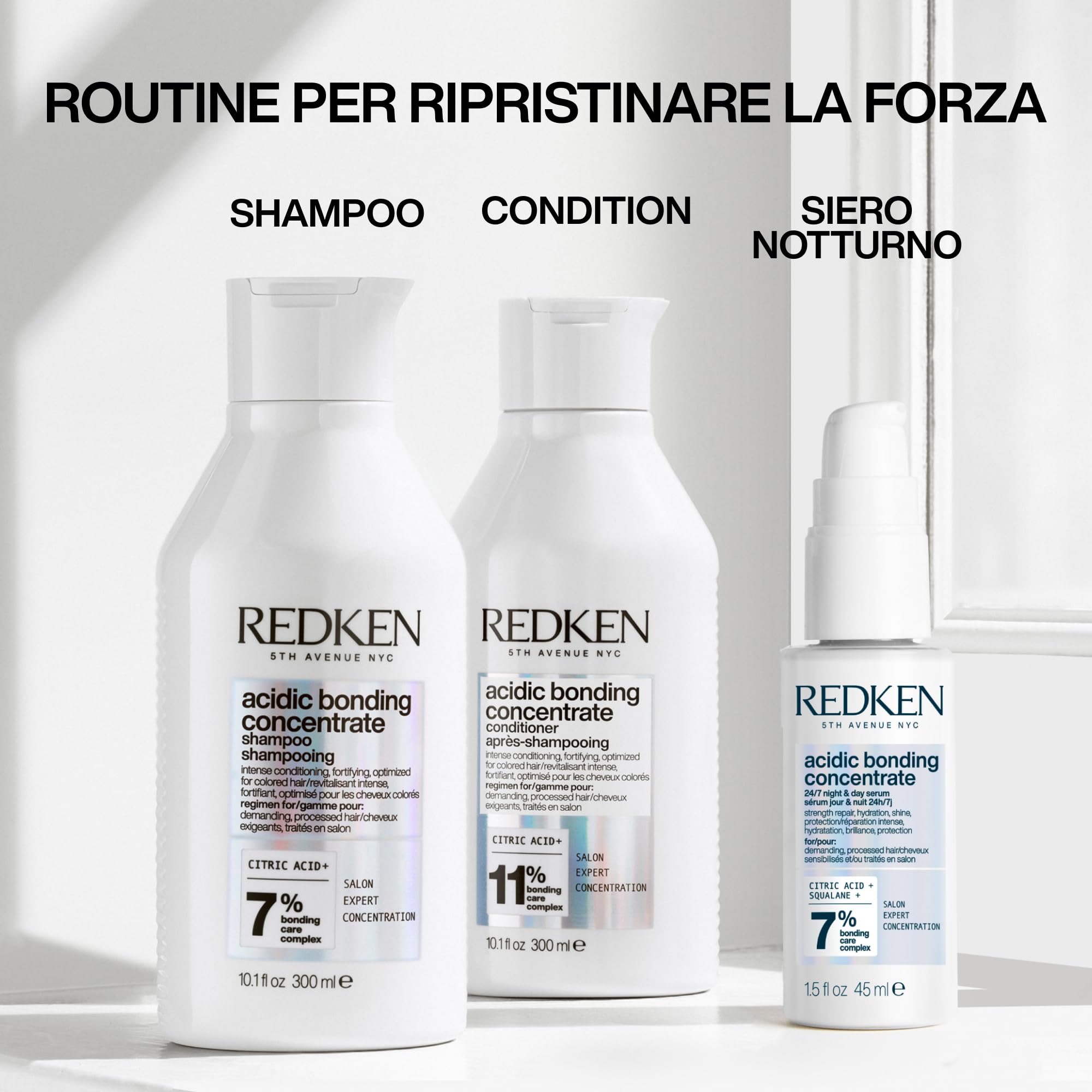 Redken, Siero Notte per Capelli Danneggiati, Capelli Rinforzati e Protetti a Lungo, Azione 24/7, Con Acido Citrico e Acido Poliglutammico e Squalane, Acidic Bonding Concentrate, 45 ml