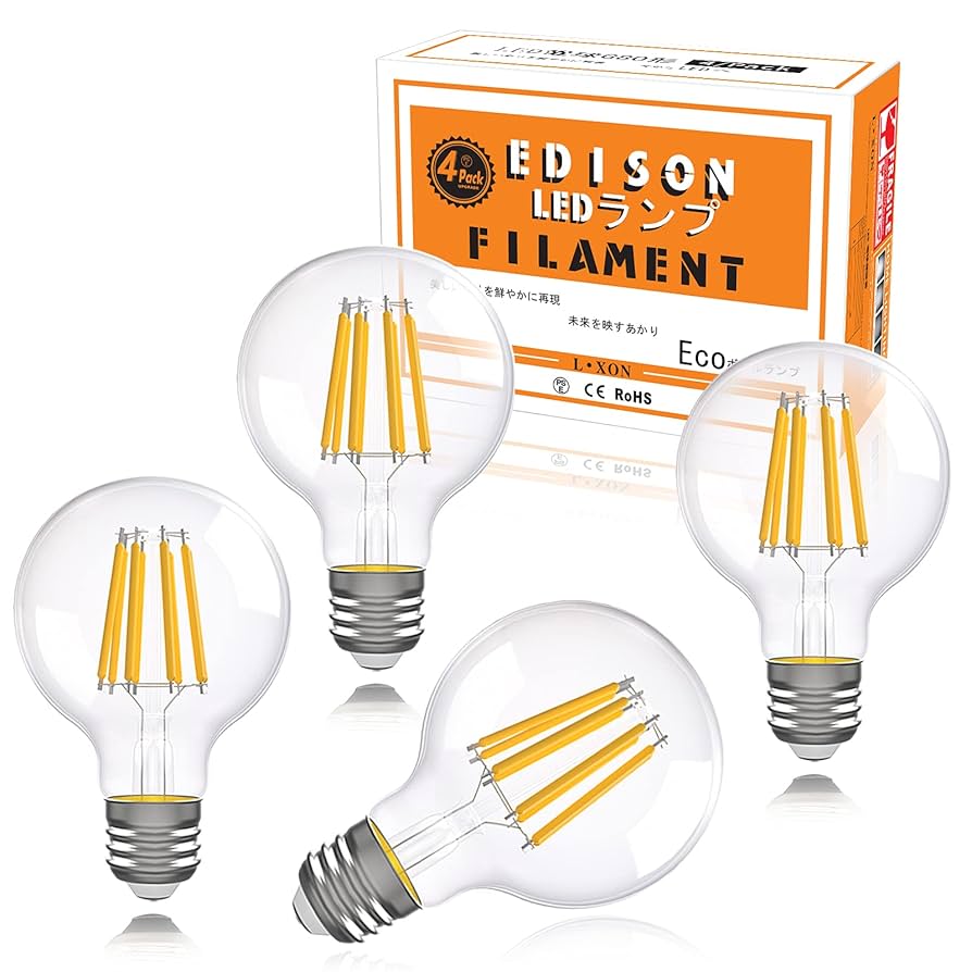 E12 LED電球 フィラメントデザイン 暖色系 ボール型 【4個セット】 E12 LED電球 フィラメントデザイン 暖色系 ボール型 【4個セット】