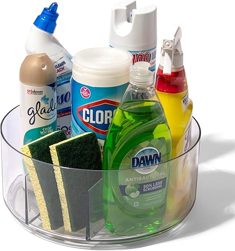 Miniatura 8 de BINO Organizador redondo de plástico con 5 compartimentos, transparente  Contenedor giratorio dividido para plato giratorio  Organizador giratorio