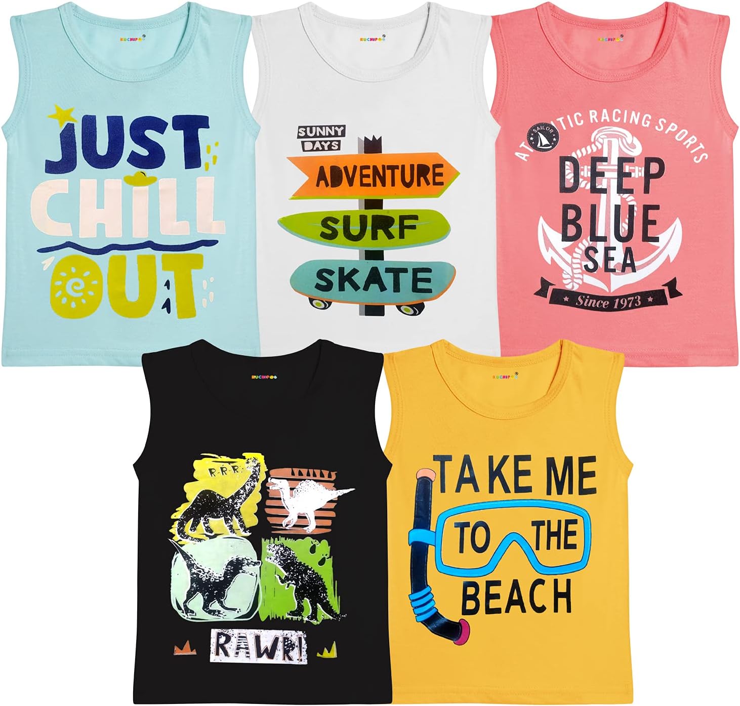 KuchipooBoys Regular Fit Sleeveless Cotton T-Shirt (KUC-TSHRT-154-12-18 Months, Multi-Colored)