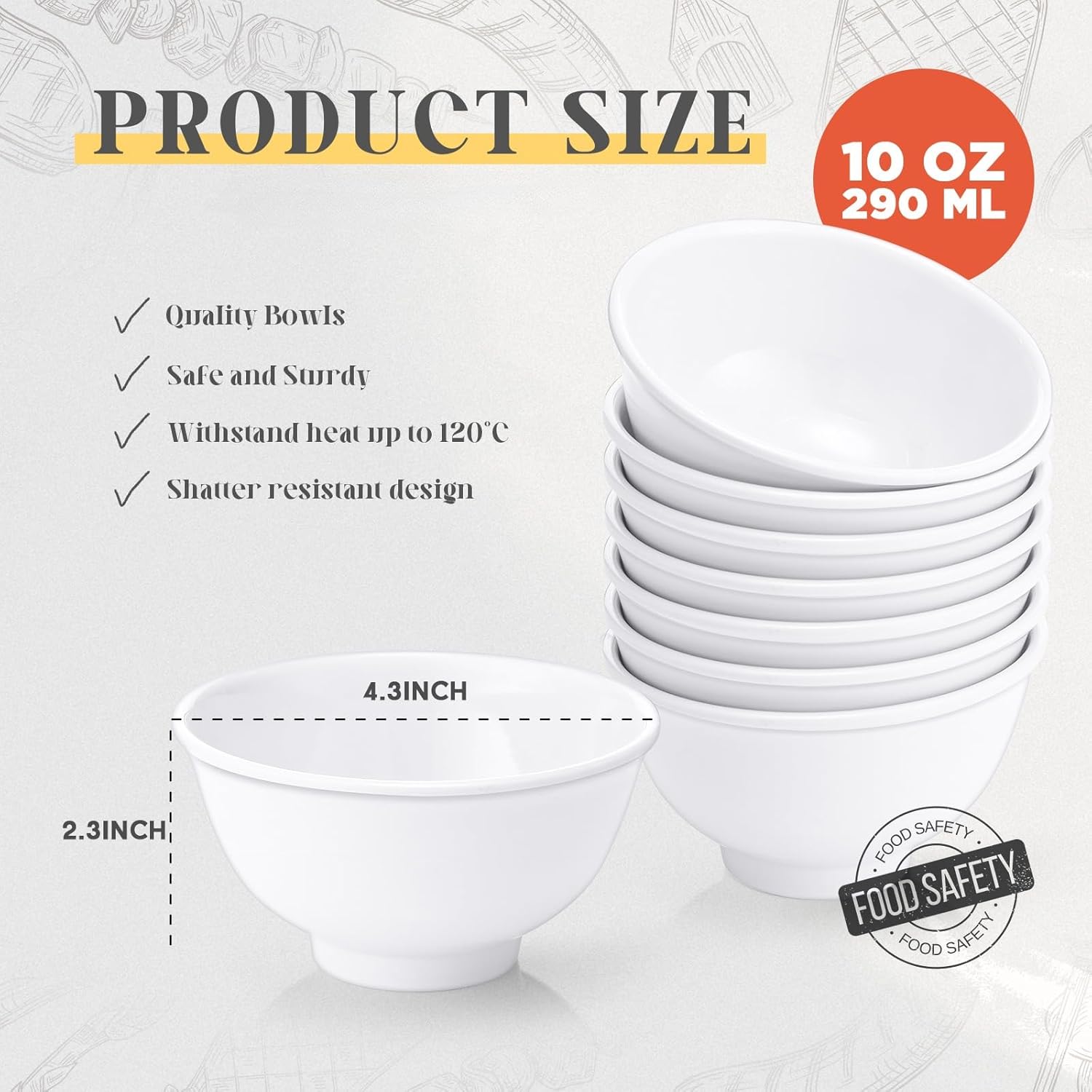 Tioncy 50 Pcs Bowls Set Unbreakable Dessert Soup Salad Bowls for Pasta Cereal Soup Dishwasher Safe (10 oz,White)