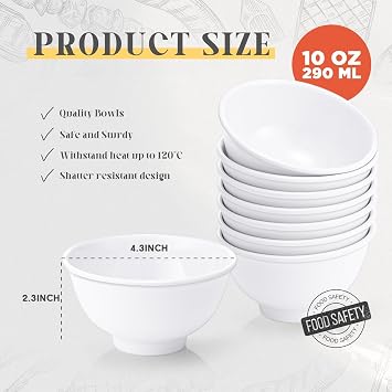 Tioncy 50 Pcs Soup Bowls Unbreakable Cereal Salad, 10 oz, White
