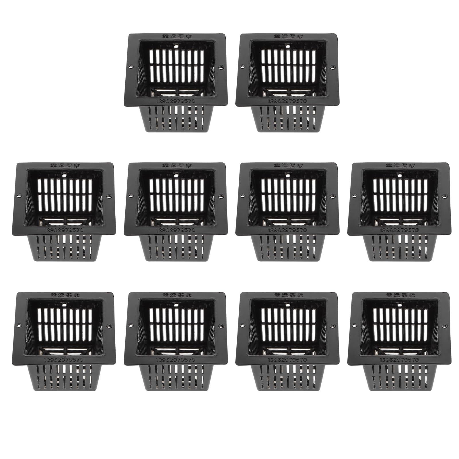 Doitool Black Square Planting Basket - Soilless Culture, Slotted Mesh Net Pots - Aquaponics & Hydroponics - 10Pcs