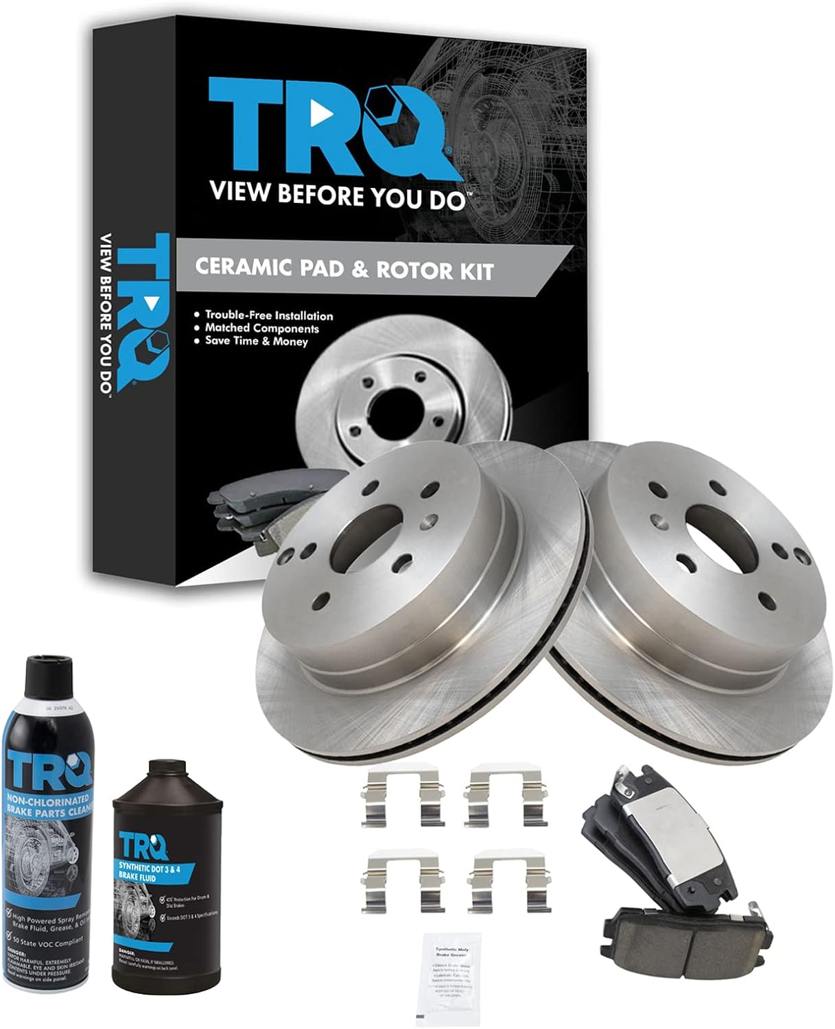 TRQ Rear Brake Pad & Rotor Kit Brake Chemical Kit Brake Pads Brake Rotor Ceramic Compatible with 2010-2017 Chevrolet Equinox GMC Terrain