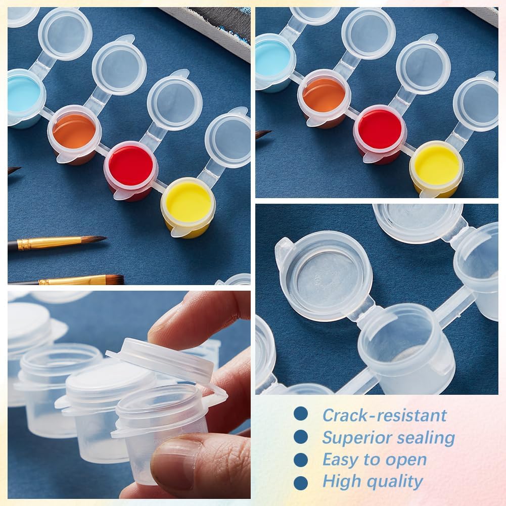 CREATCABIN 25 Strips 150 Pots Empty Paint Pots 2 ml/ 0.07 oz Small Paint Containers Mini Painting Cup Plastic Paint Storage Container Arts Crafts Supplies for Classroom School Paintings Art Festivals