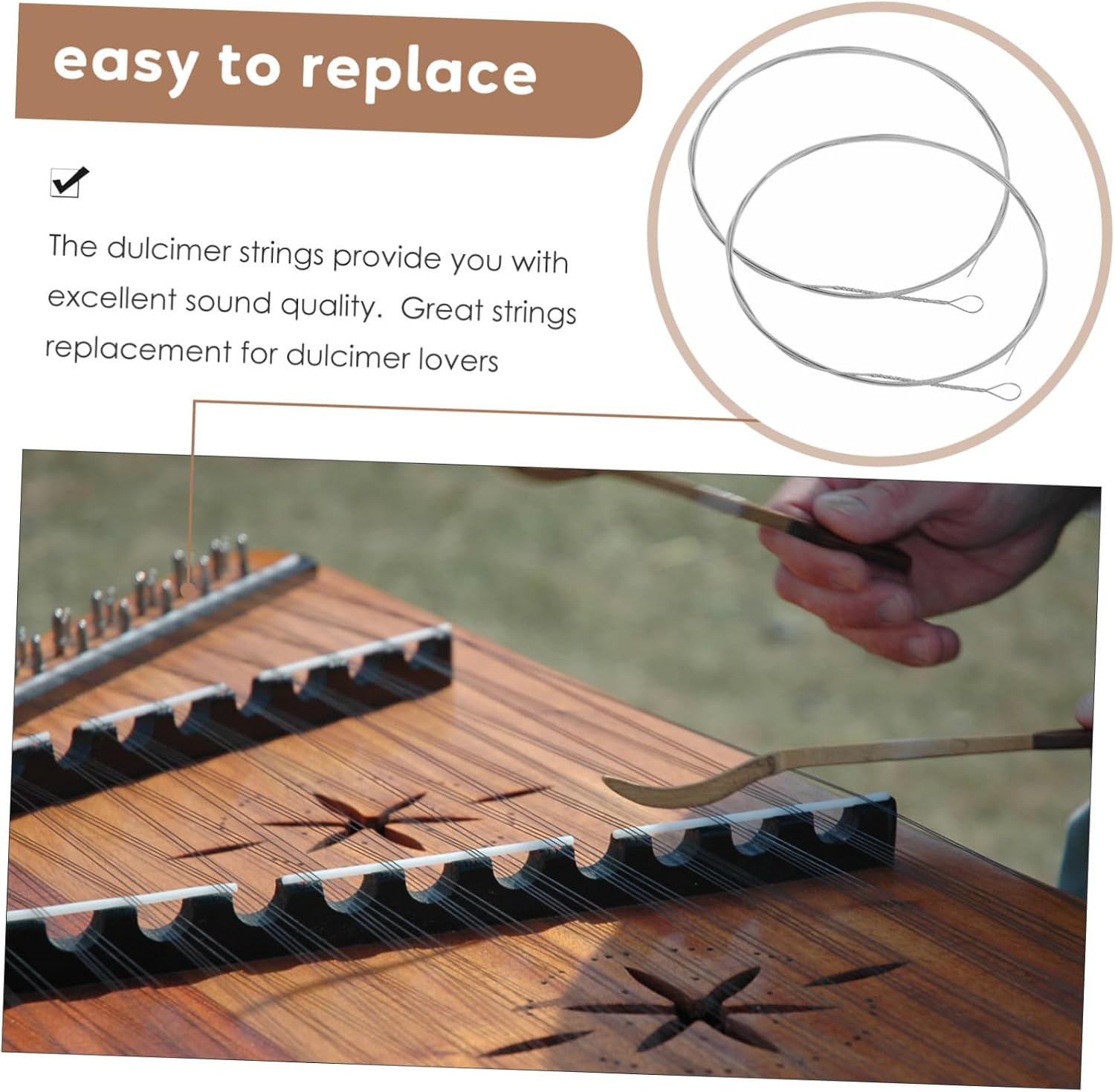 2Pcs Steel Dulcimer Strings Replacement Dulcimer Parts Accessories Instrument Strings for Players and Musicians