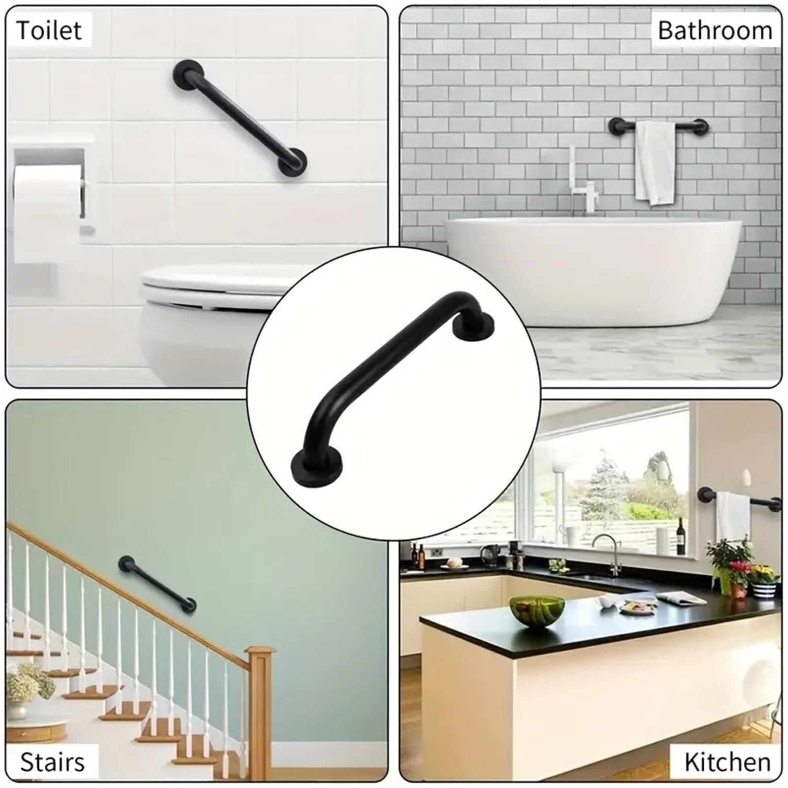 Maniglie Barra di Sostegno Antiscivolo per Il Bagno - Corrimano di Sicurezza Nero con Design ergonomico Curvo per Anziani e disabili(30cm-2PC)