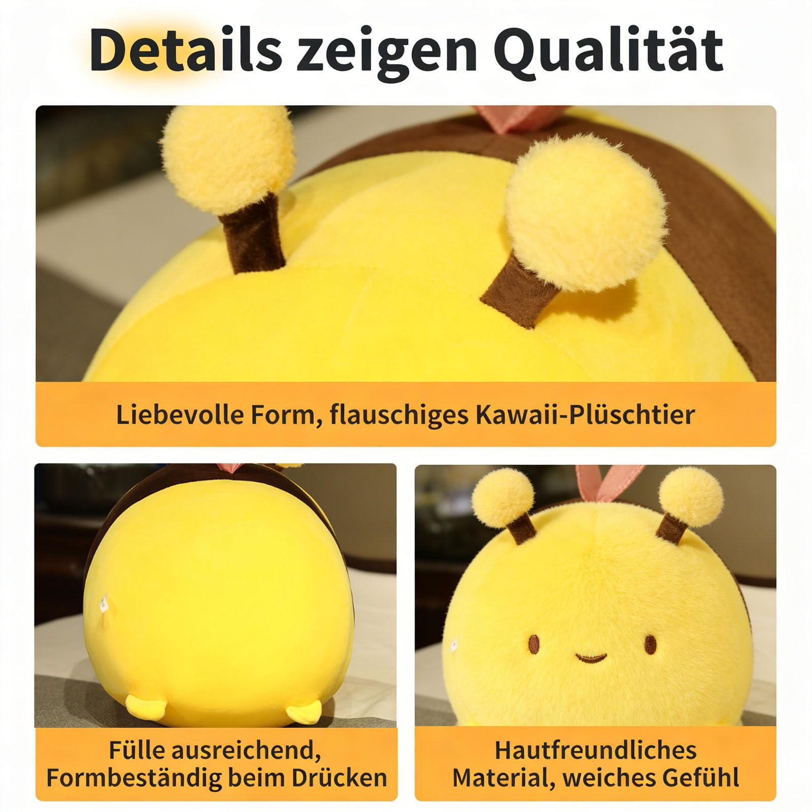 Honigbiene Kuscheltier, Niedliche Biene Plüschtier, Bee Plüsch Stofftier, Biene Plüschkissen Spielzeug, Gefüllte Tiere Insekt Hummel Puppe Kissen Geschenk für Freunde und Kinder (70cm)