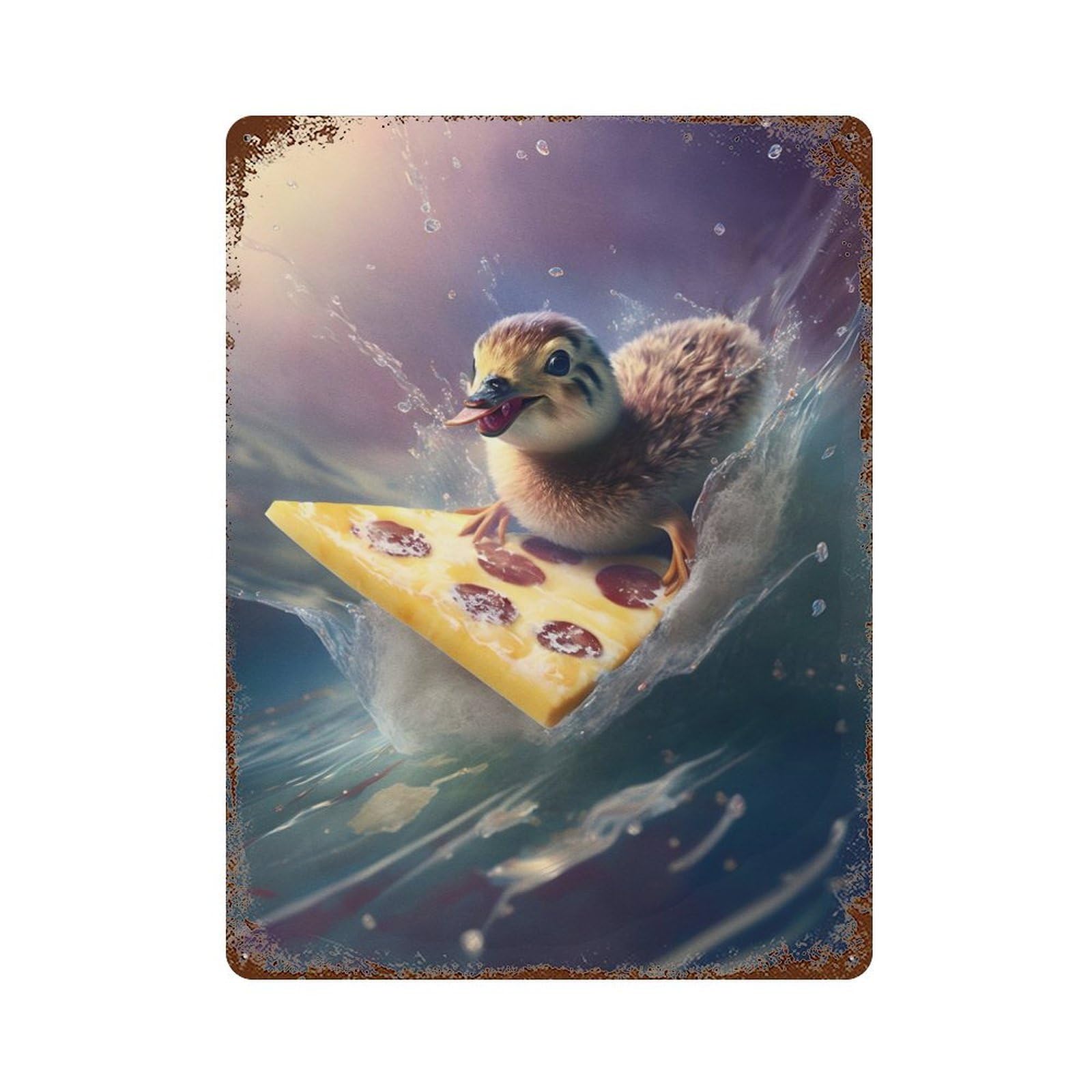 Rust Effect Surfing Ducklings Retro Metal Sign 15.7"x11.8", Farmhouse Wall Decor for Living Room, Hallway And Home Decor