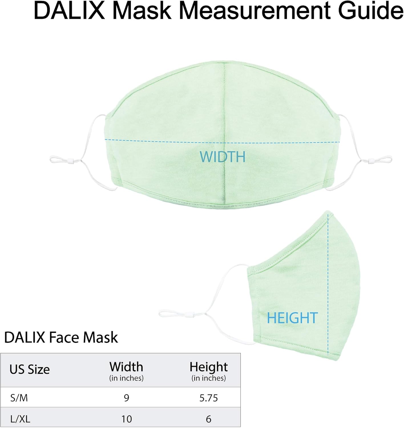 DALIX Cloth Face Mask Reusable Washable Made in USA - Mint Green S-M (20 Pack)