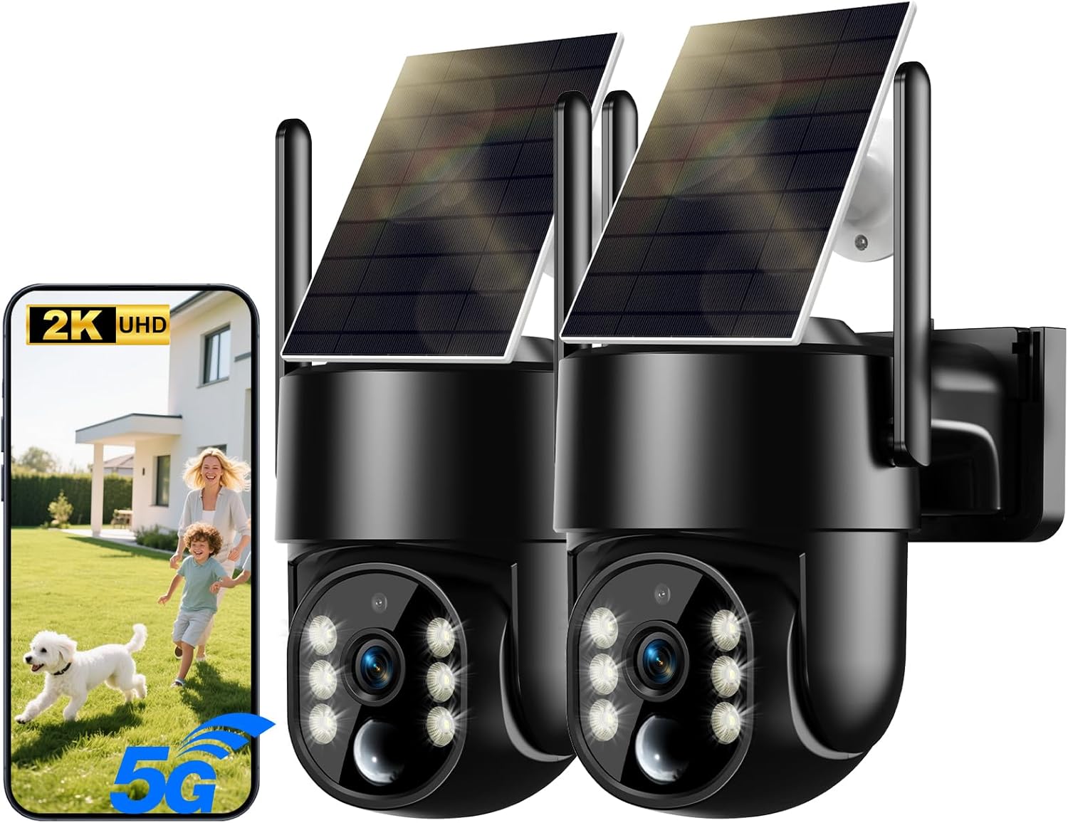 Solar Security Cameras Wireless Outdoor, 5G Battery Powered WiFi Cameras for Home Security, 2K Solar Outdoor Camera, Color Night Vision, 360 View PTZ, AI Human Detection, 2 Way Talk, SD/Cloud Storage