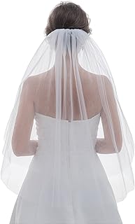 2 Tier Plain Cut Edge Bridal Wedding Veil with Comb Elbow Fingertip Knee Cathedral Length for Bride