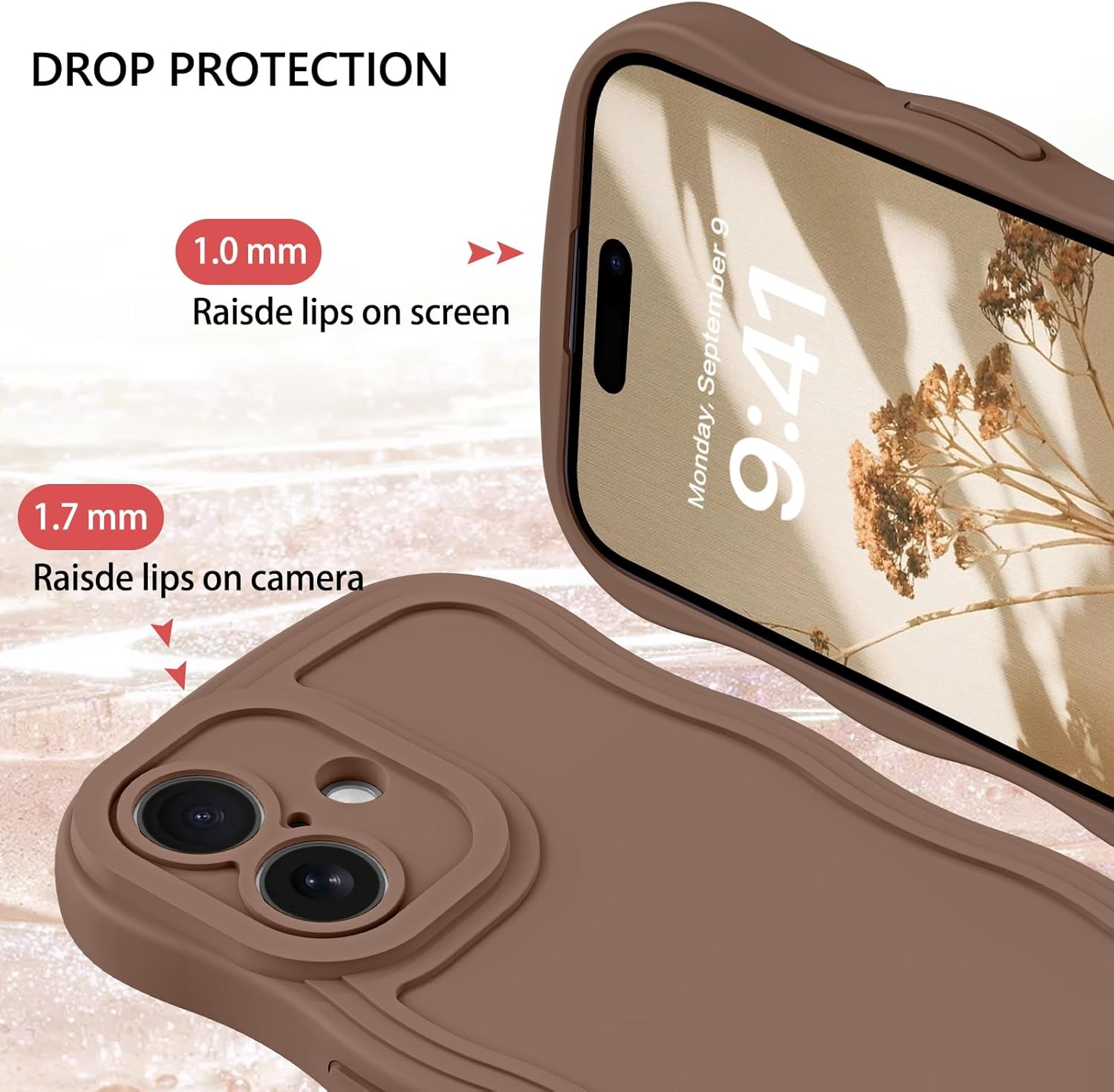 GUAGUA for iPhone 17 Case with Wrist Strap, Wavy Edge Phone Case Cute Curly Shape with Adjustable Wristband Kickstand Shockproof Anti Slip Phone Case for iPhone 17 6.3'', Brown - Image 5