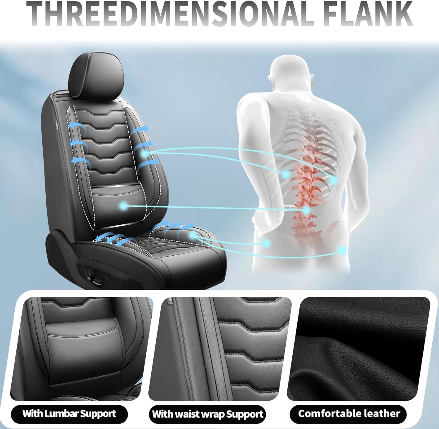 Fit Kona Car Seat Covers for Select Hyundai Kona 2018-2025 2026. Premium Leather, Waterproof， Breathable, Scratch-Resistant & All-Weather Seat Cushion Protector (Full Set, Black)