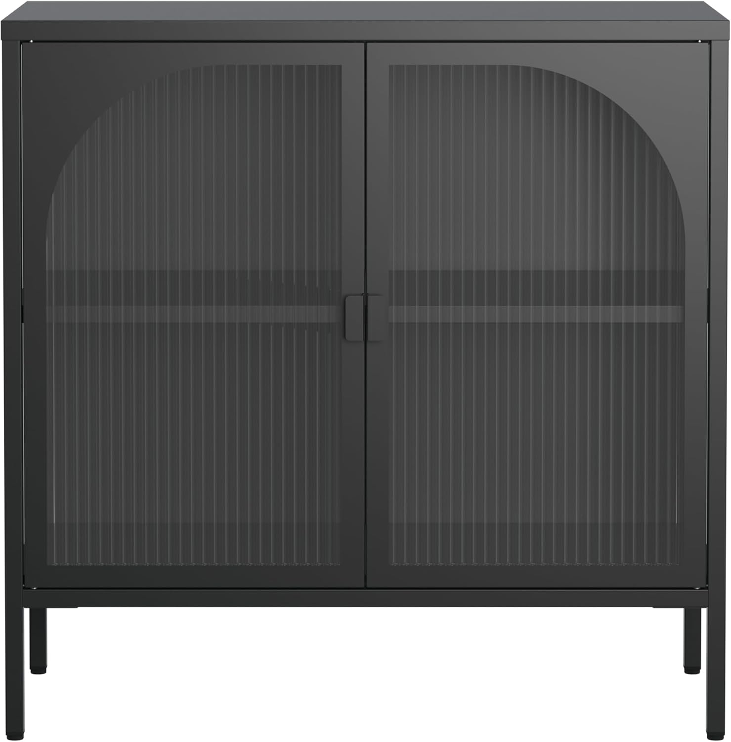Metal Sideboard Cabinet,Accent Storage Cabinet with 2 Glass Doors,Modern Coffee Bar Cabinet with Adjustable Shelves 154 lbs Capacity for Kitchen, Living Room and Hallway, White (Black)