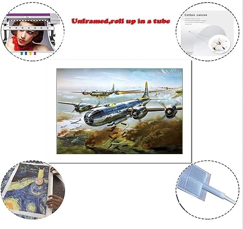 Miniatura 2 de LVUPIIG Póster de bombardero estratégico B-29 de la Segunda Guerra Mundial, pintura decorativa en lienzo, arte de pared, póster de sala de estar,