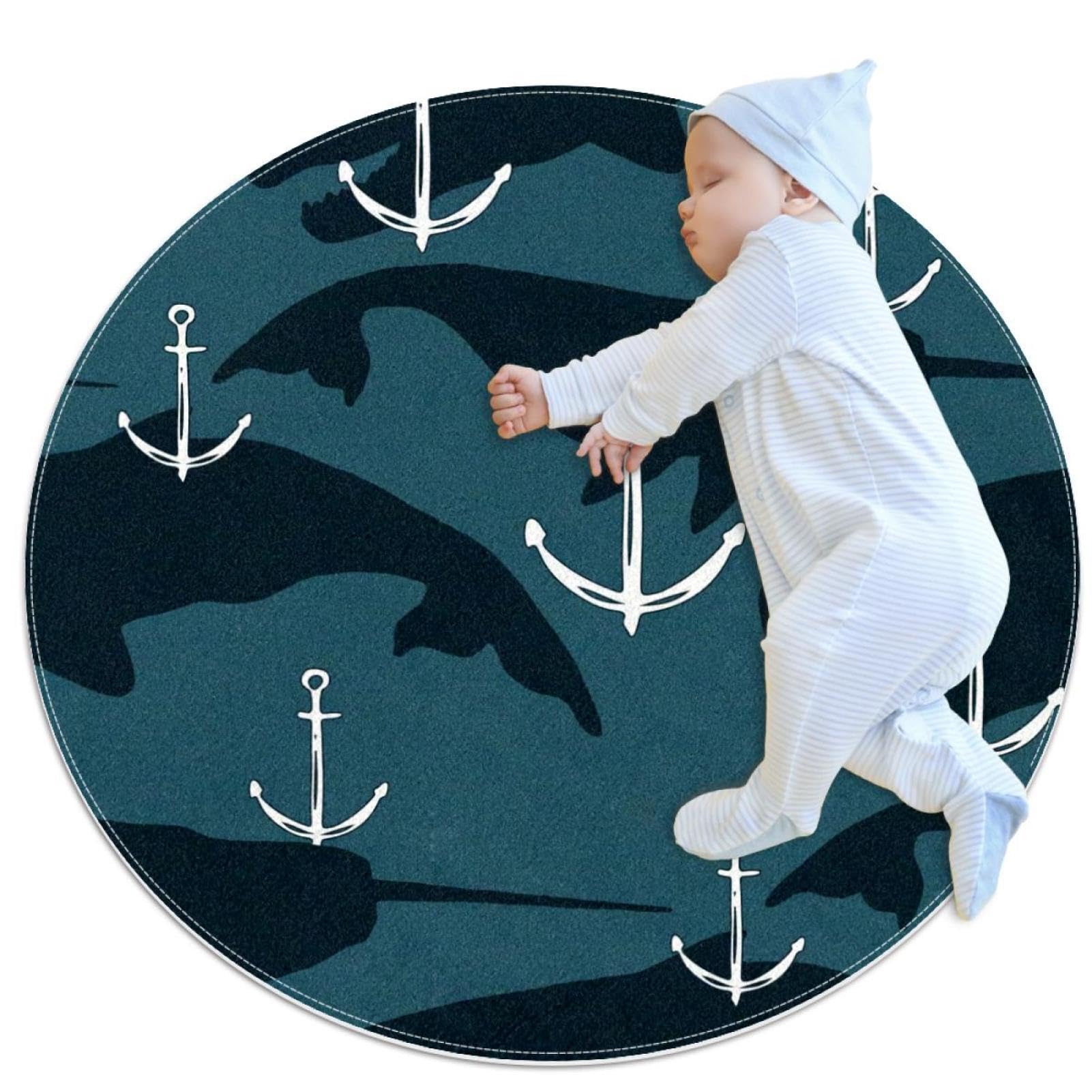 Tapis antidérapant rond de 1m au motif baleines pour une sécurité totale