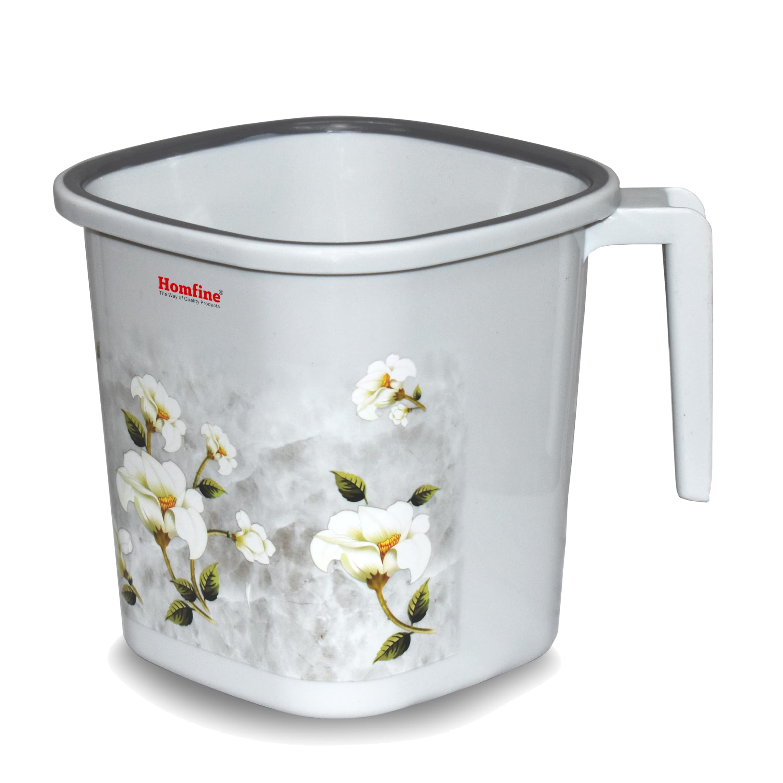 Homfine Pack of 4 Printed Square Bath Mug 1.5 litre/1500ml BPA Free Plastic for Multipurpose use in Home, Kitche, Office, Bathroom (Grey. Cream) 3