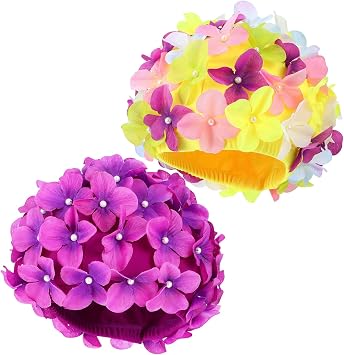 Beavorty Swimming Hats Floral Petal Retro Style Flower Bathing Caps 2pcs Summer Swimming Caps Women Retro Swim Hat for Short Hair