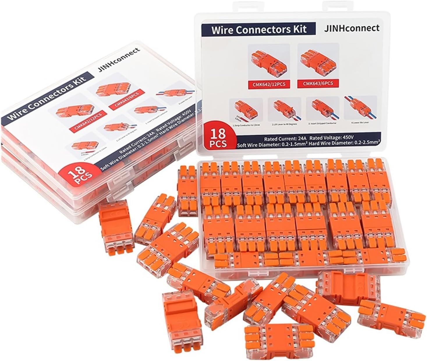 CMK64 Series 18 Pcs Plug-in Lever Electrical Connector Kit Free Splicing 2/3 Port Compact Wire Connectors for Quick Wiring