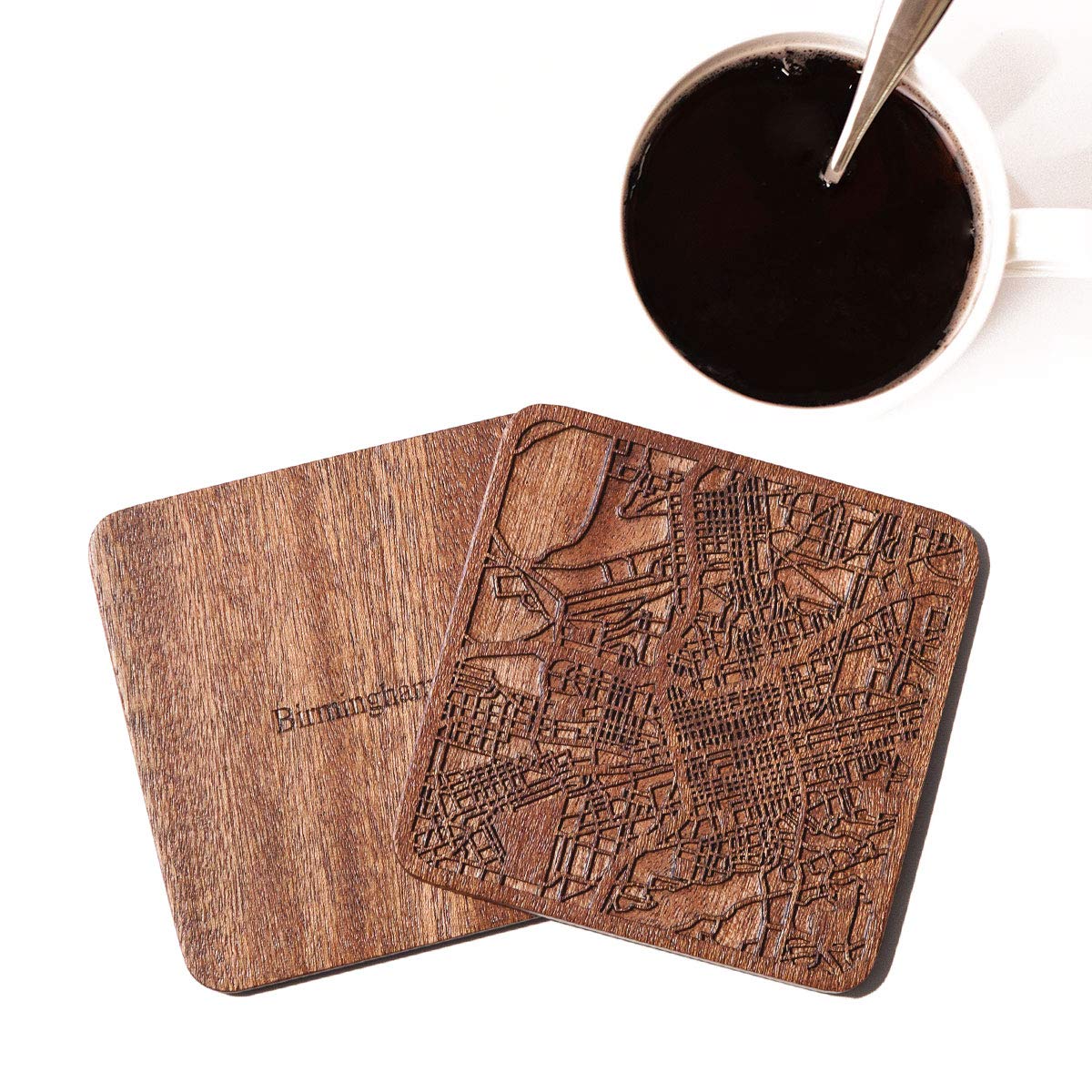 Goteborg sottobicchiere con mappa di O3 Design Studio, un pezzo, sottobicchiere in legno Sapele con mappa della città, a scelta multipla, fatto a mano