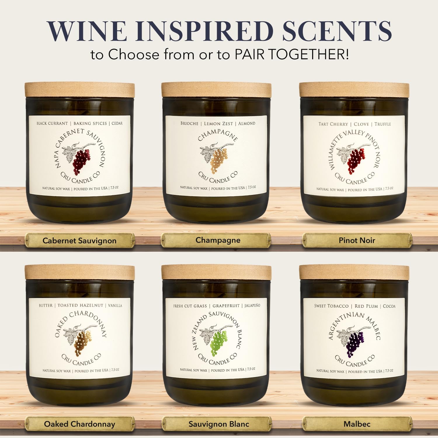 Cru Wine Scented Candles - Oaked Chardonnay Scent - Clean Burning, Non Toxic Candle, Luxury Decor Soy Candles for Home Scented, Relaxing Gifts for Women, Aesthetic Soy Candle for Men, Made in USA - Image 6