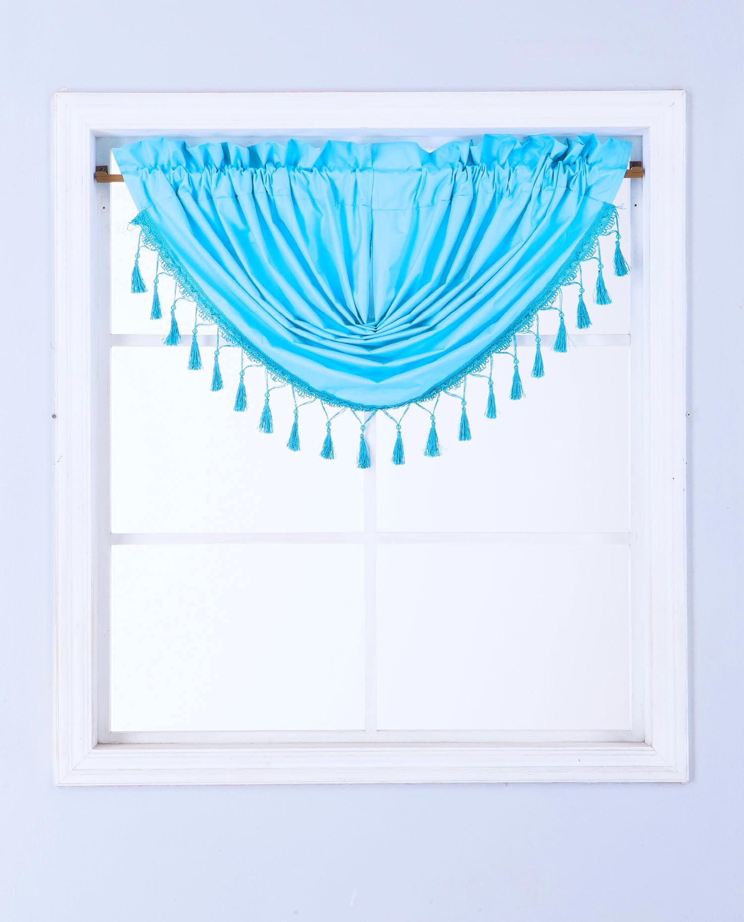 RS8 1 Piece Window Curtain Valance Swag Microfiber with Tassels Waterfall Rod Pocket Lined Light Filtering Blackout 48 Wide x 38 Long (Aqua Blue)