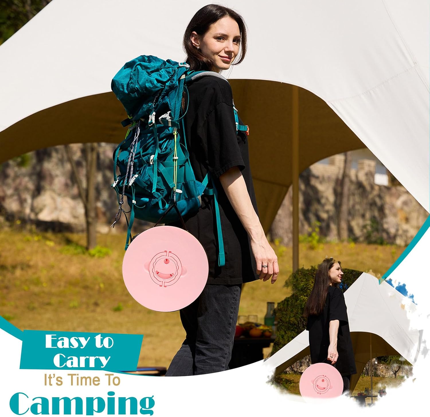 Spisces Upgraded Collapsible Stool with Cushion, 1000 lbs Capacity & 19.7-in High, Wider & Taller Heavy Duty Portable Telescoping Foldable Seat for Adults Camping, Travel, Music Festivals, Outdoors