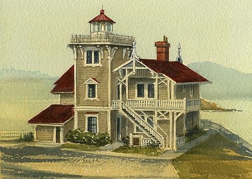 East Brother Island Lighthouse California B&B - Impresiones artísticas en acuarela mate (5 x 7)