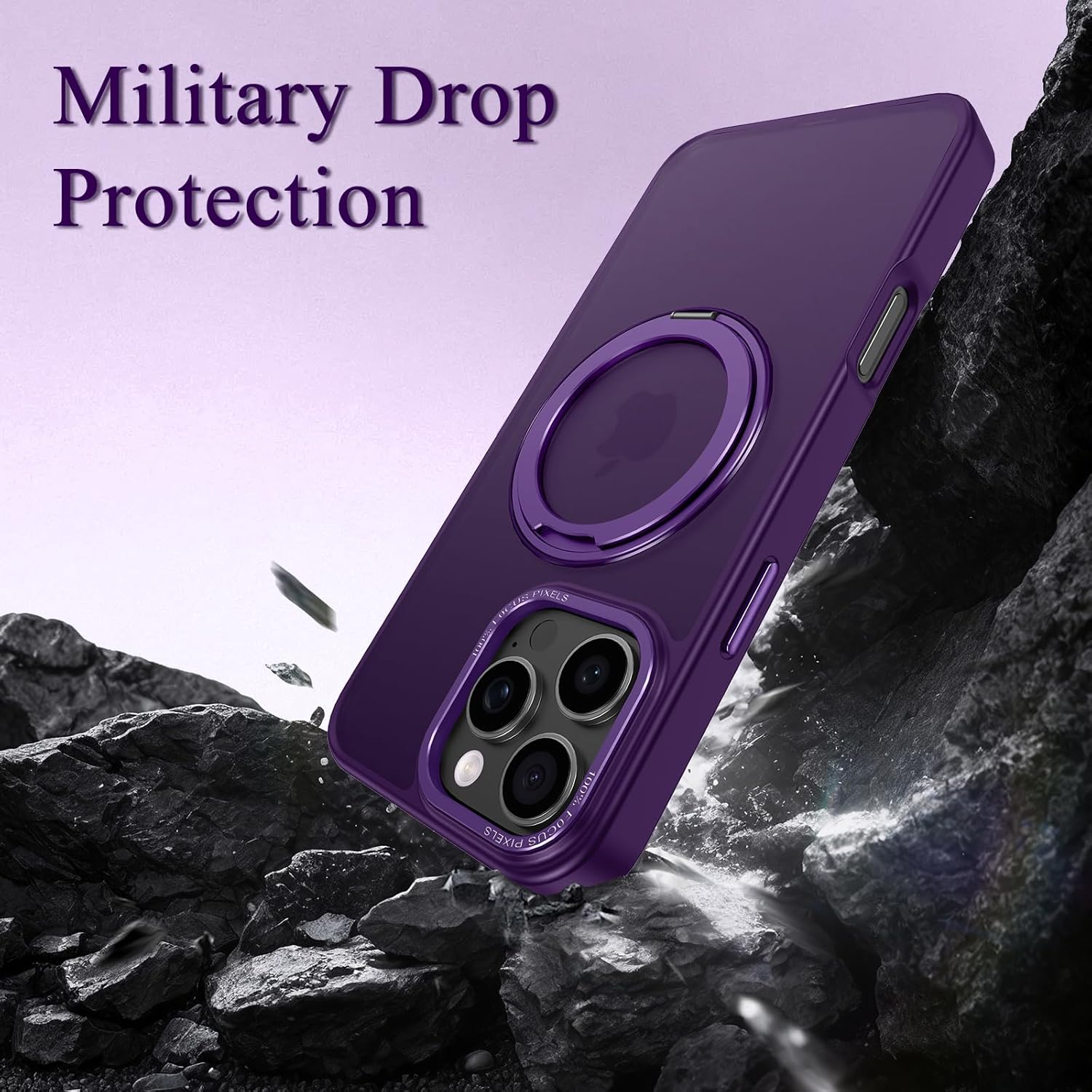Strong Magnetic for iPhone 16 Pro Max Case with Stand,Fit for MagSafe,360°Rotatable Ring Designed,Translucent Matte Texture Protective Military Grade Shockproof,All Purple - Image 3