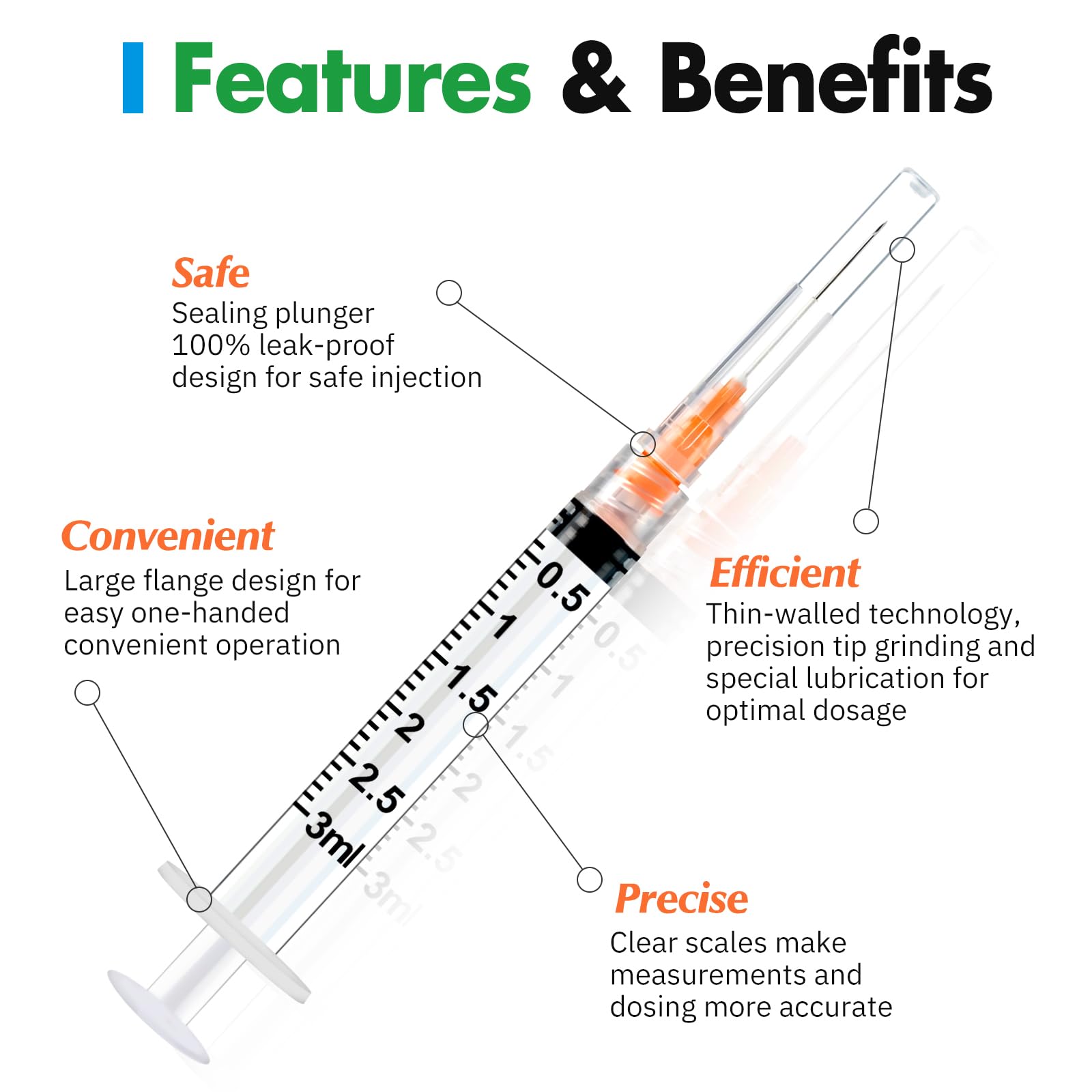 100 Pack 3ml Lab Syringes with 25Ga 1 Inch Needle Luer Lock, Individually Sealed Packed — Amazon image 2