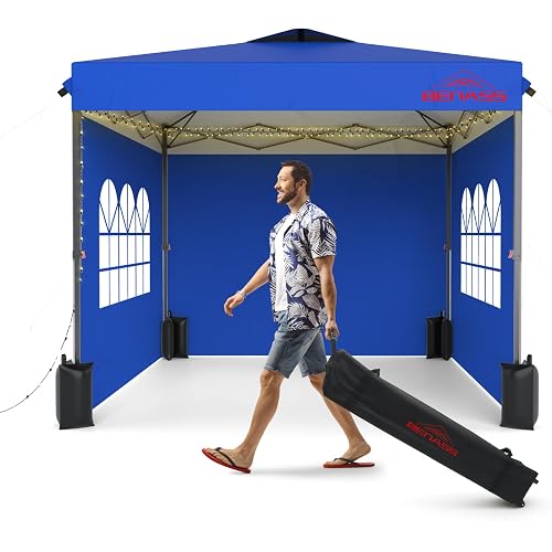 10x10 Pop Up Canopy Tent with Sidewalls, Easy Up, Heavy Duty, Blue, Perfect for Parties, Camping, Events & Vendor