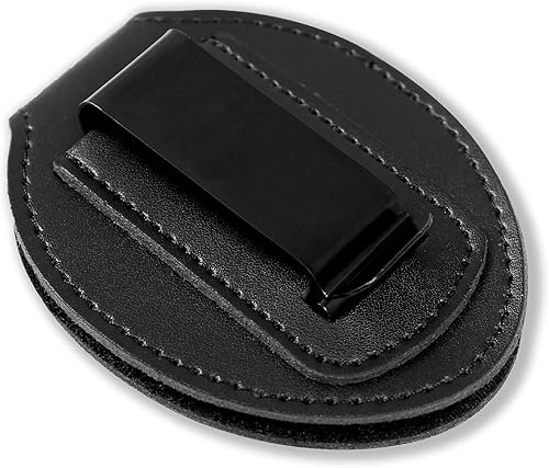 Miniatura 9 de Soporte para placa de policía, universal, hecho de piel de vaca, clip de metal para cinturón y cadena de acero inoxidable, soporte de cuero para