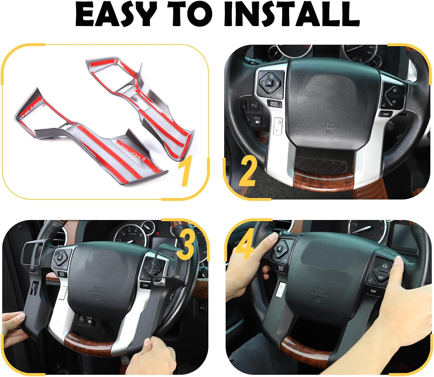 Steering Wheel Frame Trim Fit forToyota Tundra 2014-2021, Car Accessories Matte Blackout Steering Wheel Button Cover ABS 2pcs（5 Holes in The Middle Configuration）