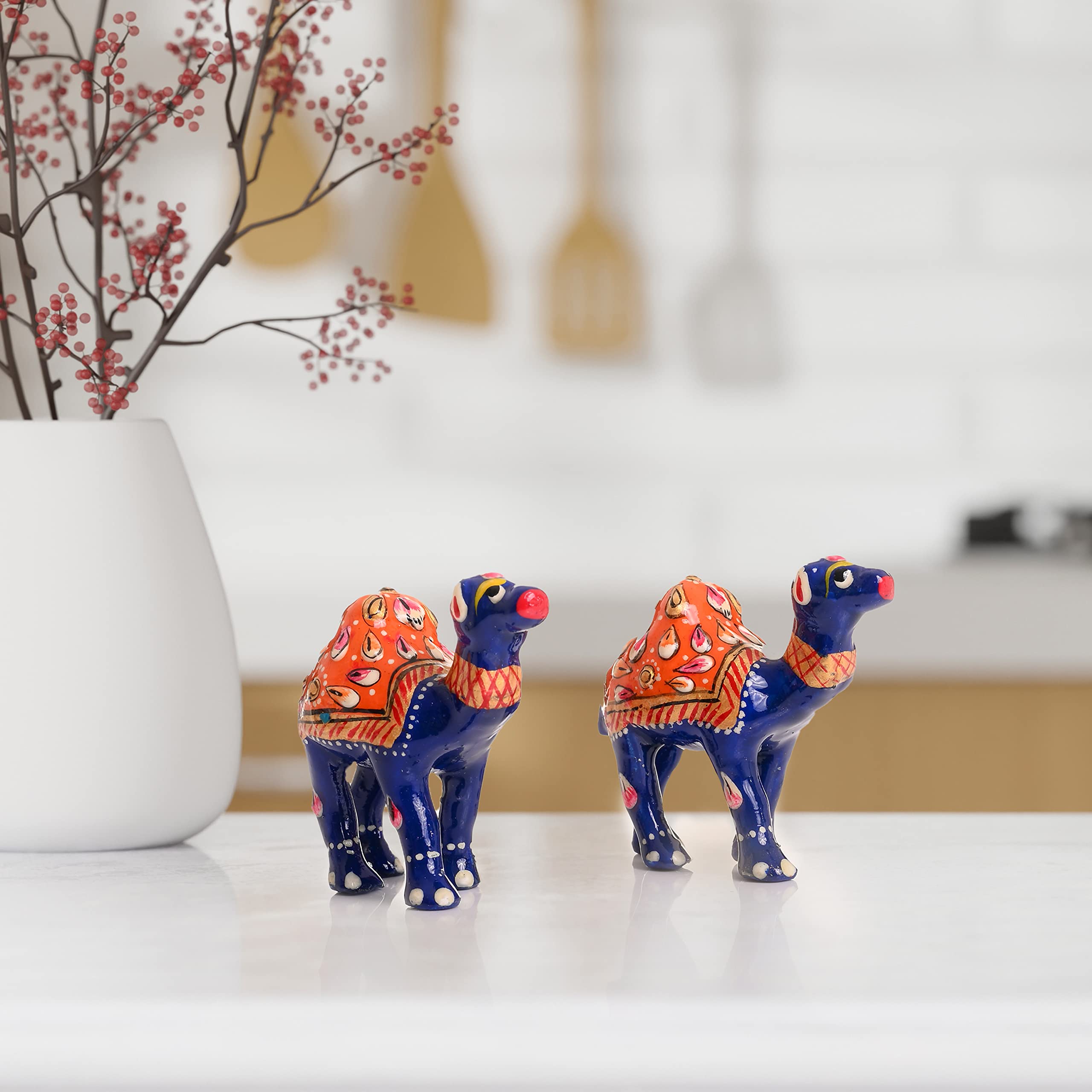 Tarini Gallery Minakari Traditional Indian Rajasthani Décor Hand Painted Statue Sculpture Christmas Festive Decoration Showpiece for Table Home Office and Gifting (Blue Camel Set of 2) - Image 2